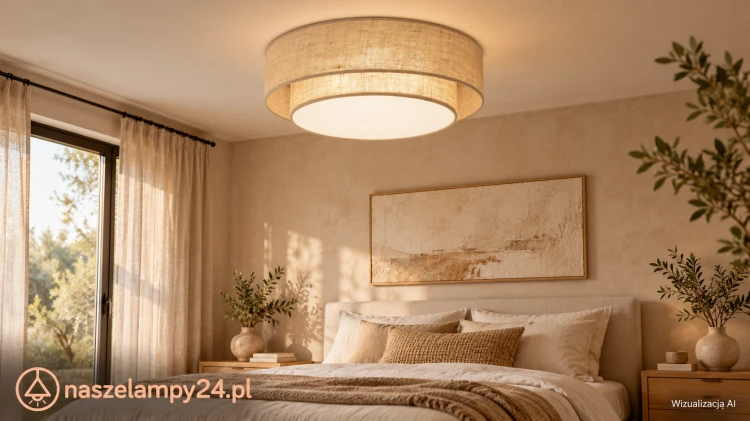 Lampa sufitowa CALISTO 11046 łączy naturalną jutę z dwupoziomową formą. Pasuje do wnętrz boho, skandynawskich i rustykalnych. Wymiary 50 × 50 × 16,5 cm. Cztery oprawki E27 na żarówki LED do 15 W każda. IP20.