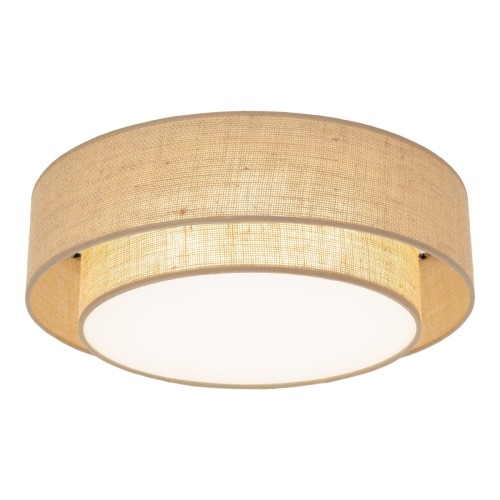 Plafon CALISTO TK-Lighting 11046 z jutowym abażurem podkreśli przytulny styl salonu lub sypialni. Średnica 50 cm, wysokość 16,5 cm, 4×E27, maks. 4×15 W LED. Abażur mocowany na magnes. Żarówki poza zestawem.