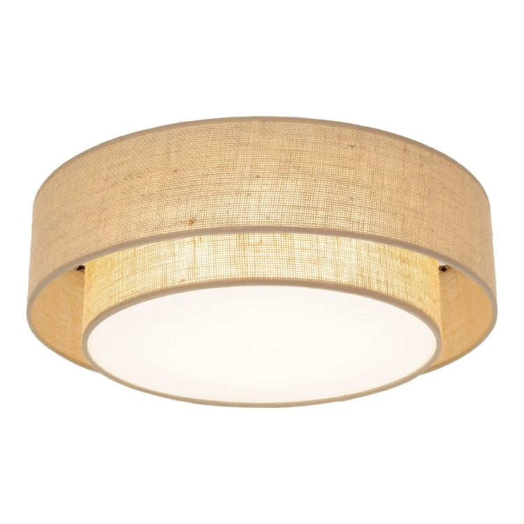 Plafon CALISTO TK-Lighting 11046 z jutowym abażurem podkreśli przytulny styl salonu lub sypialni. Średnica 50 cm, wysokość 16,5 cm, 4×E27, maks. 4×15 W LED. Abażur mocowany na magnes. Żarówki poza zestawem.