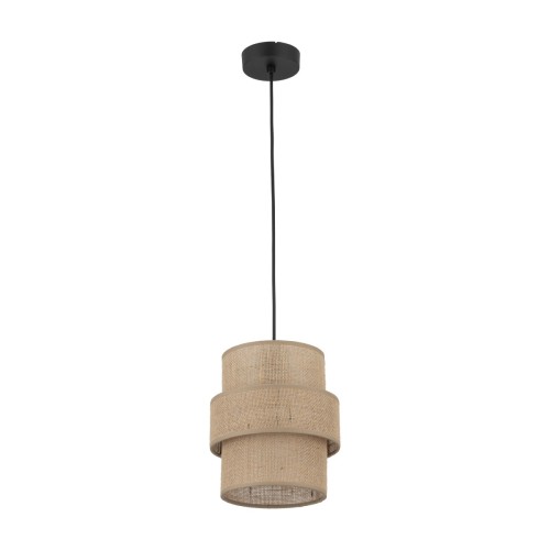Lampa wisząca CALISTO TK-Lighting 5401 z jutowym abażurem i czarnym zawieszeniem podkreśli styl boho. Średnica 20 cm, wysokość całkowita 150 cm. Oprawka E27, maks. 15 W LED. Żarówka poza zestawem.