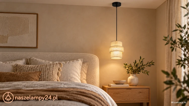 Ociepl wystrój sypialni z lampą CALISTO 5401. Beżowy jutowy abażur pięknie komponuje się z drewnem i lnem. Idealna nad stolik nocny lub pomocniczy. Wymiary 20 × 20 × 150 cm, 1×E27, maks. 15 W LED.