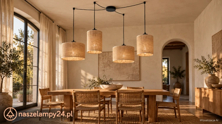 Stwórz przytulny salon z lampą JUTA 6585. Cztery beżowe abażury i czarne przewody pasują do drewna, lnu oraz wikliny. Osobne mocowania ułatwiają aranżację światła. Oprawki 4×E27, maks. 15 W LED na żarówkę, IP20.