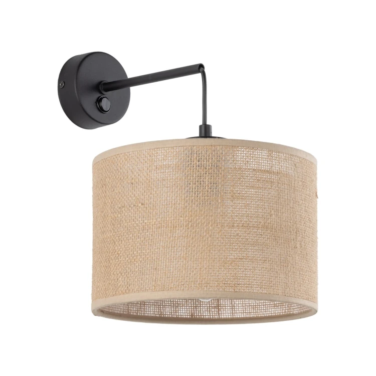 Kinkiet JUTA TK-Lighting 6858 łączy beżowy abażur o jutowej fakturze z czarnym stelażem. Pasuje do sypialni i salonu w stylu boho. Oprawka E27 pozwala dobrać światło, a włącznik na podstawie ułatwia obsługę. Sprawdź kinkiet boho w sklepie naszelampy24.pl.