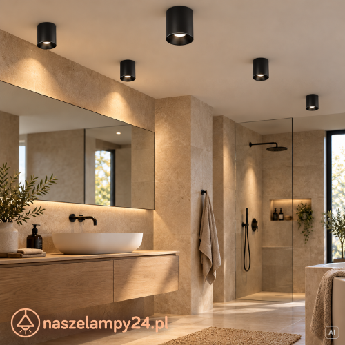 Tuba spot ML2987 Milagro to czarna lampa sufitowa z ochroną IP44. Prosta forma pasuje do łazienki z drewnem i czarną armaturą. Wymiary: 9 × 9 × 11,5 cm. Źródło światła: 1 × GU10 LED max 10 W, brak w zestawie.