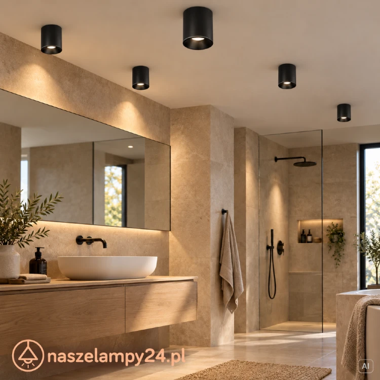 Tuba spot ML2987 Milagro to czarna lampa sufitowa z ochroną IP44. Prosta forma pasuje do łazienki z drewnem i czarną armaturą. Wymiary: 9 × 9 × 11,5 cm. Źródło światła: 1 × GU10 LED max 10 W, brak w zestawie.