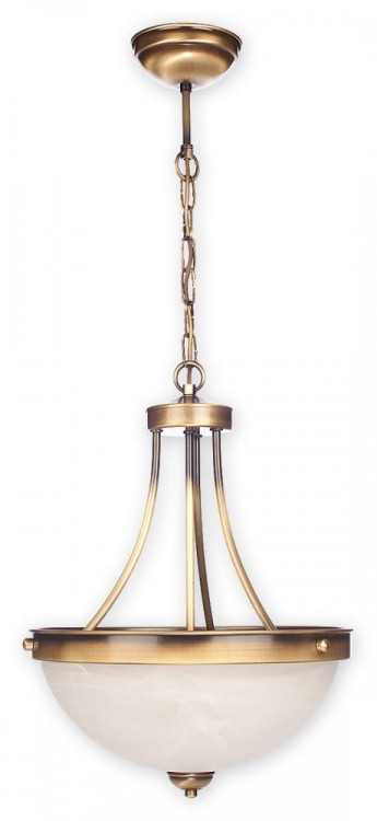 Żyrandol klasyczny SATO 2xE27 Lemir w kolorze patyny to elegancka lampa wisząca z dużym kloszem z białego szkła alabastrowego. Średnica 37 cm i wysokość 89 cm czynią ją idealną do salonu lub jadalni.