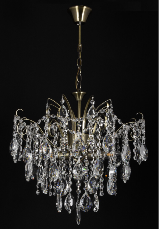 Żyrandol kryształowy RAMONA 4x60W patyna Venti to elegancka lampa sufitowa z metalu i szkła. Ozdobiona kryształami pięknie rozprasza światło. Średnica 46 cm, wysokość 74 cm. Oprawki 4xE27 do 60W, kompatybilna z LED. Idealna do salonu, jadalni i sypialni
