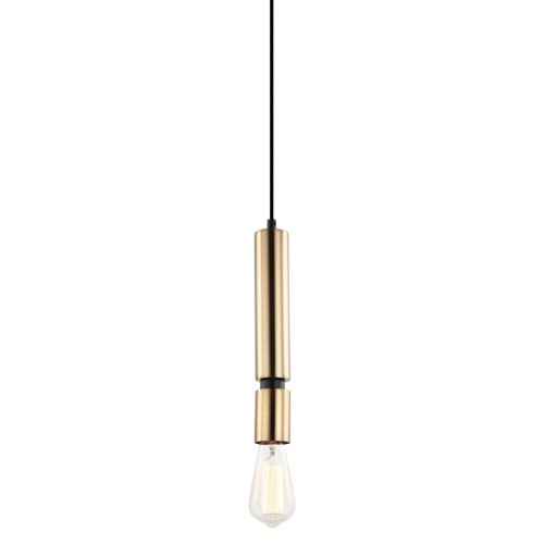 Lampa wisząca TORLA Italux w kolorze mosiądzu i czerni. Smukła stalowa oprawa na żarówkę E27 doskonale sprawdzi się nad wyspą kuchenną, stołem lub barkiem. Wysokość 105,5 cm można skrócić.