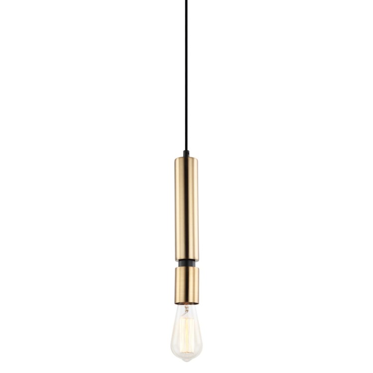 Lampa wisząca TORLA Italux w kolorze mosiądzu i czerni. Smukła stalowa oprawa na żarówkę E27 doskonale sprawdzi się nad wyspą kuchenną, stołem lub barkiem. Wysokość 105,5 cm można skrócić.