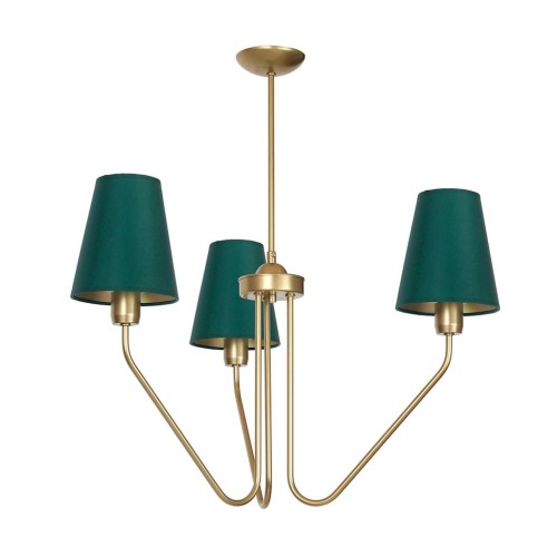 Żyrandol VICTORIA GREEN 3xE27 to elegancka lampa sufitowa w kolorze butelkowej zieleni z mosiężnymi detalami. Styl glamour i klasyczny, idealna do salonu, jadalni i sypialni. Tworzy przytulne światło i wyjątkowy klimat wnętrza.