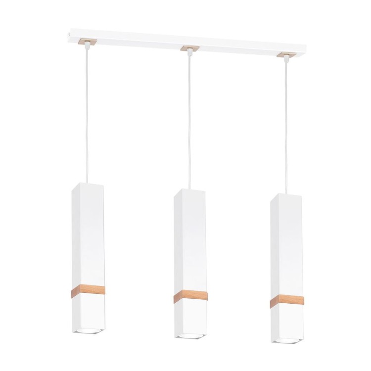 Lampa wisząca VIDAR biała drewno 3xGU10 Milagro to nowoczesne oświetlenie nad stół, wyspę lub barek. Trzy smukłe tuby kierują światło w dół, a regulowana wysokość 35–90 cm pozwala dopasować lampę do wnętrza.