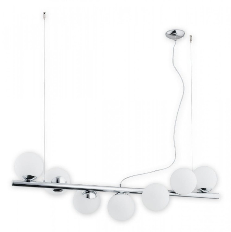 Żyrandol OSSO 7x40W chrom Lemir – elegancka lampa sufitowa z białymi kulistymi kloszami. Idealna nad stół do jadalni i salonu. Regulowana wysokość, solidne wykonanie w Polsce, gwarancja 2 lata.