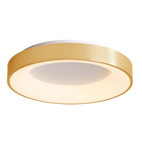Złoty plafon GIULIA Italux 5304-850RC-GD-3 ma średnicę 60 cm i zintegrowany moduł LED 50W. Ciepła barwa światła 3000K oraz montaż bezpośrednio przy suficie sprawdzą się w salonie, sypialni, jadalni i kuchni.