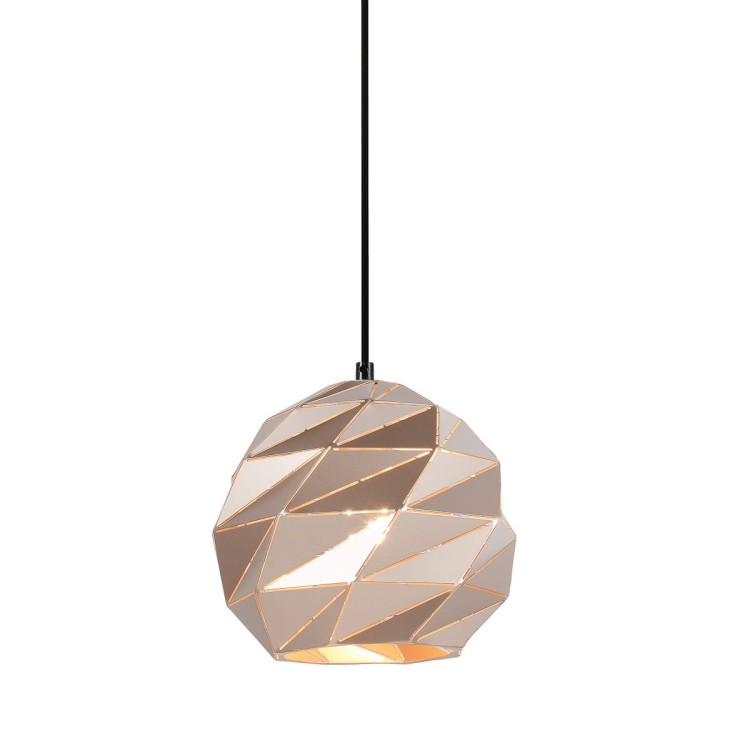 Lampa wisząca PALERMO Italux PND-2424-1S-GD w kolorze szampańskiego złota. Geometryczny metalowy klosz Ø22 cm, gniazdo E27 max 40 W i zawieszenie do 90 cm z możliwością skrócenia. Eleganckie oświetlenie nad stół, wyspę lub barek.