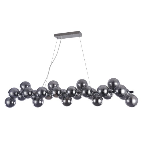Lampa wisząca Cabella Italux PND-5252-A-25-CH+SMK to nowoczesne oświetlenie z 25 dymionymi kulami ze szkła. Chromowana konstrukcja i podłużna forma idealnie sprawdzą się nad stołem lub wyspą kuchenną.