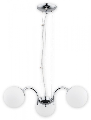 Żyrandol NOL 3xE14 chrom to elegancka lampa wisząca z trzema matowymi kulami ze szkła. Chromowana konstrukcja nadaje wnętrzu nowoczesny charakter, a regulowana wysokość pozwala idealnie dopasować lampę do salonu lub jadalni.