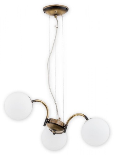 Żyrandol NOL 3xE14 w kolorze patyny to elegancka lampa wisząca z trzema matowymi kulami ze szkła. Regulowana wysokość oraz funkcja podziału świecenia 1+2 sprawiają, że idealnie sprawdzi się w salonie, jadalni i sypialni.