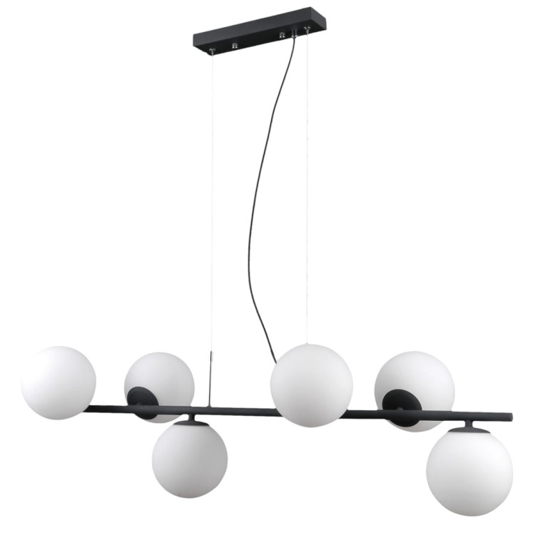 Idealna nad stół w jadalni lub do salonu, długość 91 cm, wysokość kloszy 29 cm, regulowana zawiesia, energooszczędne LED.