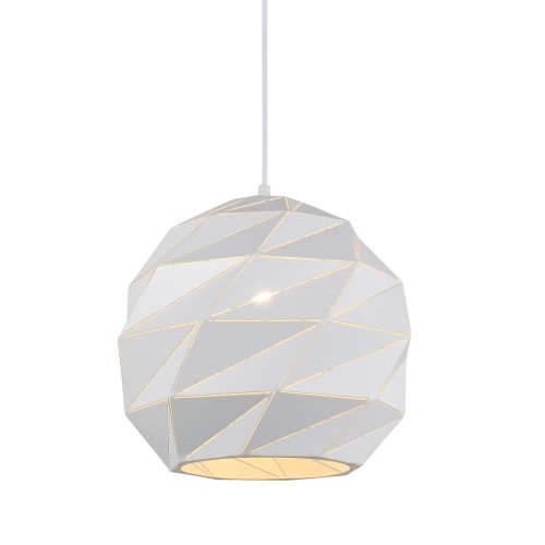 Lampa wisząca PALERMO Italux PND-2424-1L-WH ma biały metalowy klosz z geometrycznymi szczelinami. Średnica 32 cm, wysokość klosza 30 cm. Model na żarówkę E27 do 40W sprawdzi się nad stołem, wyspą, barkiem i blatem.