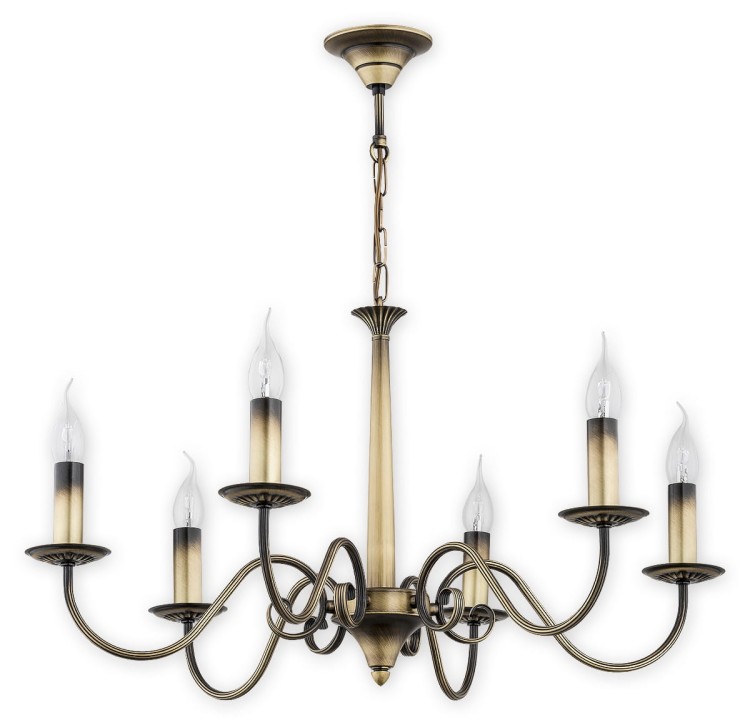 Żyrandol ASTI 6x60W patyna Lemir O2896 W6 PAT to elegancka lampa świecznikowa ze stali w kolorze patyny. Klasyczna forma i podział świecenia 3+3 idealnie dopełnią salon, jadalnię lub sypialnię, dodając wnętrzu ciepła i stylowego blasku