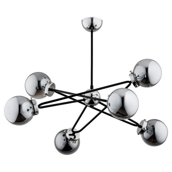 Lampa sufitowa SAGITO 6x40W Alfa 25616 to nowoczesne oświetlenie w stylu LOFT. Chromowana armatura z czarnymi akcentami i dymionymi kloszami tworzy elegancki design