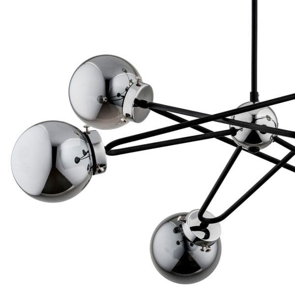 Lampa sufitowa SAGITO 6x40W Alfa 25616 to nowoczesne oświetlenie w stylu LOFT. Chromowana armatura z czarnymi akcentami i dymionymi kloszami tworzy elegancki design