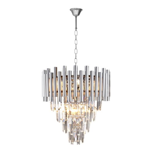 Szukasz efektownego żyrandola glamour? Model MADISON ML5991 łączy połyskujący chrom z eleganckimi kryształami, tworząc dekoracyjne oświetlenie do salonu, jadalni, sypialni lub hotelowego apartamentu.