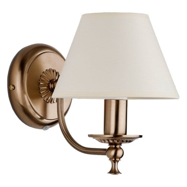 Kinkiet SOFIA 18340 Alfa – elegancka lampa ścienna w kolorze patyny z białym abażurem. Wymiary 21×26 cm, oprawa na 1x E14 40W. Polska produkcja, klasyczny styl i solidne wykonanie idealne do salonu, sypialni, jadalni i korytarza