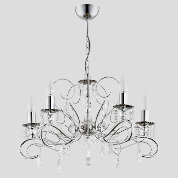 Lampa wisząca ASTOR 5pł Alfa 21585 chrom to kwintesencja stylu glamour. Metalowa konstrukcja i kryształki tworzą luksusowy efekt, który doskonale podkreśla wystrój salonu lub jadalni.