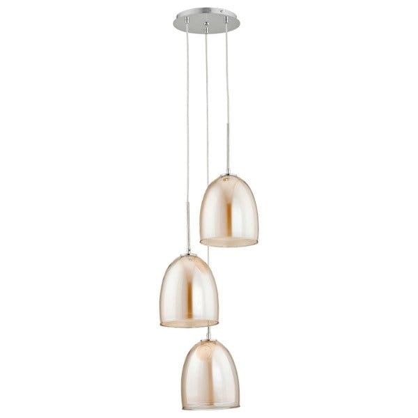 Lampa wisząca RONDA 3pł Alfa 60142 szampańska to eleganckie oświetlenie z metalowo-szklanymi kloszami. Wysokość 100 cm, szerokość 34 cm. Na 3xE27 60W. Idealna nad stół, wyspę lub do salonu