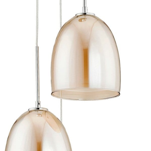 Lampa wisząca RONDA 3pł Alfa 60142 szampańska to eleganckie oświetlenie z metalowo-szklanymi kloszami. Wysokość 100 cm, szerokość 34 cm. Na 3xE27 60W. Idealna nad stół, wyspę lub do salonu