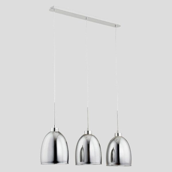 Lampa wisząca RONDA 3pł Alfa 60140 chrom to eleganckie oświetlenie nad stół, barek lub wyspę. Podwójne klosze: dymione szkło z zewnątrz, biały środek. Wykonana z metalu i szkła, 3xE27 60W. Nowoczesny styl, chromowana listwa, wysokość 100 cm