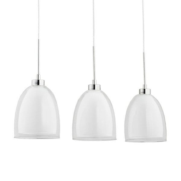 Lampa wisząca RONDA 3pł Alfa 60138 transparentna to nowoczesne oświetlenie nad stół, wyspę lub barek. Chromowana listwa, podwójne klosze – zewnętrzny przezroczysty, wewnętrzny biały. Wysokość 100 cm, 3xE27 60W. Styl i funkcjonalność w jednym