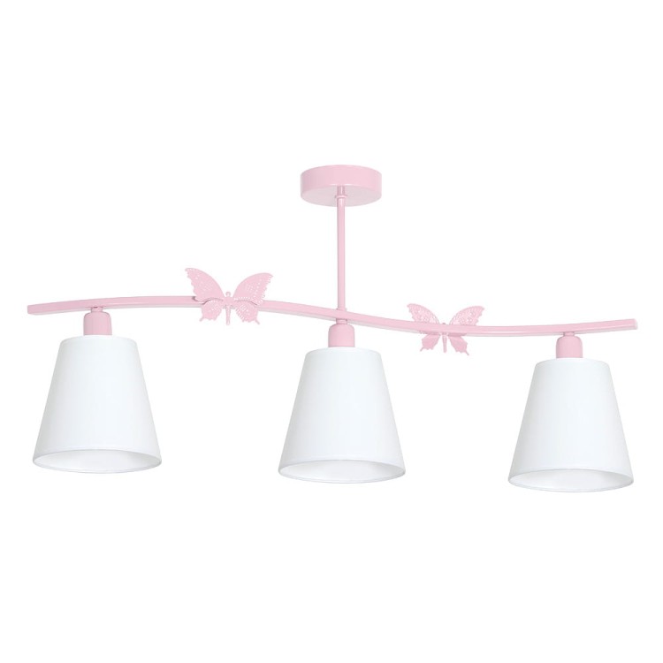 Lampa sufitowa ALICE PINK Milagro MLP979 to urocze oświetlenie do pokoju dziewczynki. Różowy stelaż z dekoracyjnymi motylami oraz białe abażury tworzą przytulną aranżację. 3 źródła światła E14 zapewniają komfortowe oświetlenie wnętrza.