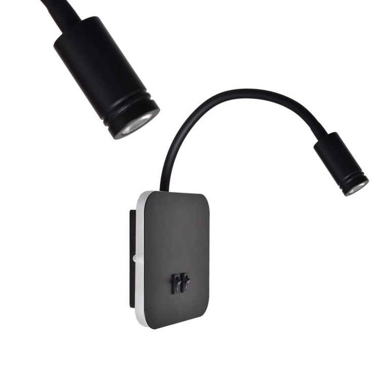 Kinkiet LED BASE MiLAGRO to nowoczesna lampka ścienna z elastycznym ramieniem i portem USB. Neutralne światło 4000K o mocy 8W + 2W zapewnia komfort czytania. Idealny do sypialni, hoteli i nowoczesnych wnętrz.