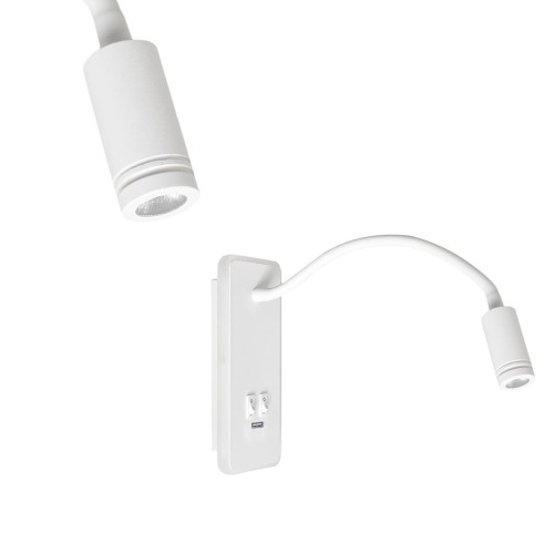 Kinkiet LED BASE MiLAGRO w kolorze białym to nowoczesna lampka ścienna z elastycznym ramieniem i portem USB. Neutralne światło 4000K o mocy 8W + 2W zapewnia komfort czytania. Idealny do sypialni i wnętrz hotelowych.