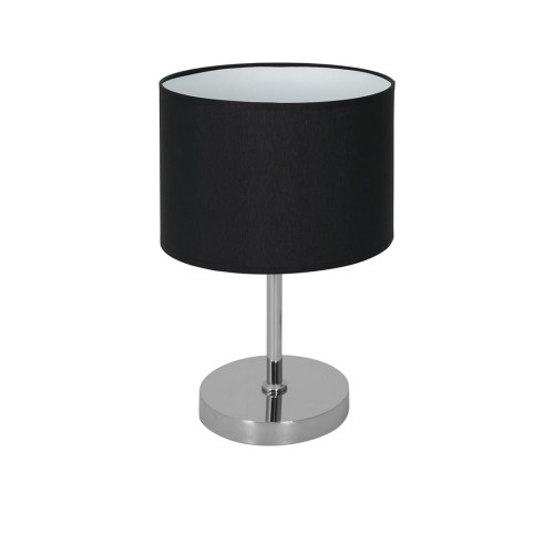 Lampka nocna CASINO BLACK Milagro ML6381 ma czarny abażur z tkaniny i chromowaną podstawę. Wysokość 40 cm, szerokość 25 cm. Pasuje na stolik przy łóżku w sypialni lub pokoju hotelowym.