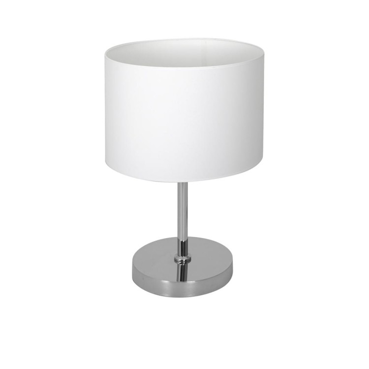Lampka nocna CASINO WHITE Milagro ML6375 ma biały abażur z tkaniny i chromowaną podstawę. Wysokość 40 cm i szerokość 25 cm sprawiają, że pasuje na stolik przy łóżku. Źródło światła: 1 × E27.