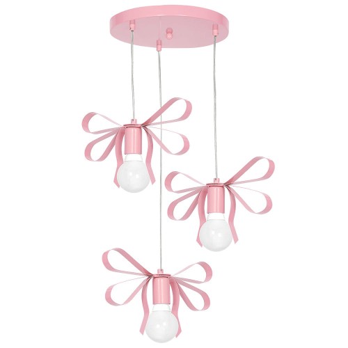 Lampa wisząca EMMA PINK MLP1040 Milagro to wyjątkowe oświetlenie do pokoju dziewczynki. Różowe kokardy, regulowana wysokość 70–100 cm i trzy źródła światła E27 tworzą funkcjonalną oraz efektowną dekorację dziecięcego wnętrza.