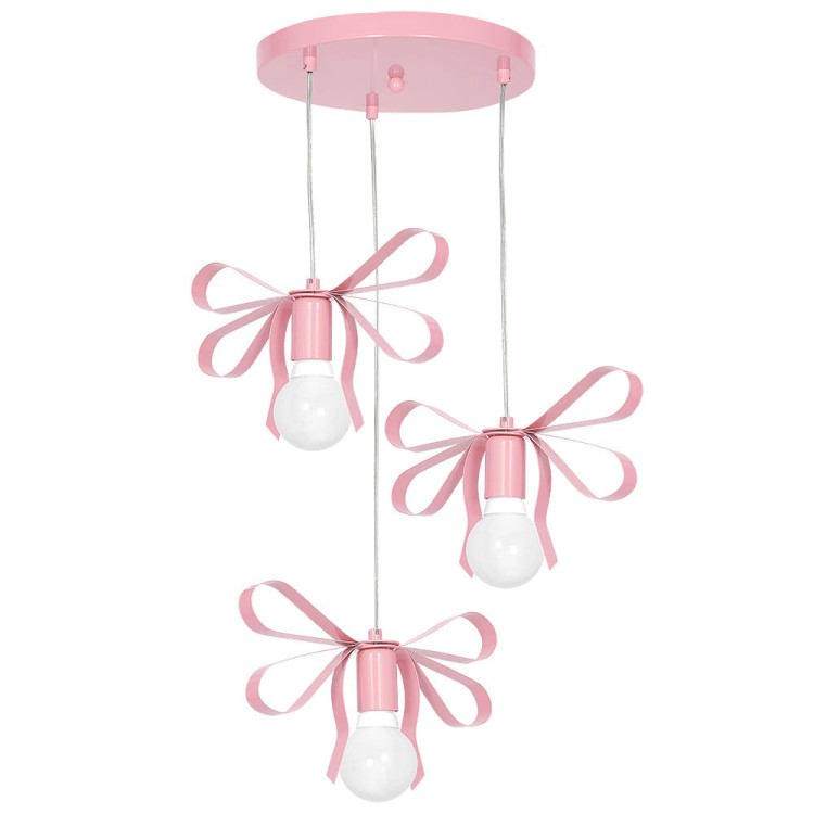 Lampa wisząca EMMA PINK MLP1040 Milagro to wyjątkowe oświetlenie do pokoju dziewczynki. Różowe kokardy, regulowana wysokość 70–100 cm i trzy źródła światła E27 tworzą funkcjonalną oraz efektowną dekorację dziecięcego wnętrza.