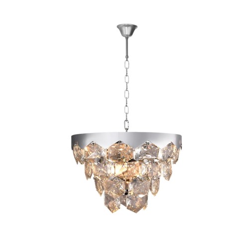 Lampa wisząca GRACE ML5993 Milagro zachwyca chromowanym wykończeniem i kaskadą kryształowych elementów. Sześć oprawek E14 oraz regulowana wysokość 50–100 cm sprawiają, że doskonale prezentuje się nad stołem, w salonie i jadalni.