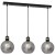 Lampa wisząca OMEGA Milagro MLP6531 z trzema przydymionymi szklanymi kloszami. Czarna listwa i złote detale pasują nad stół lub wyspę kuchenną. Wymiary 60×20 cm, wysokość 40–100 cm, 3×E27 maks. 60 W każda. Bez żarówek.