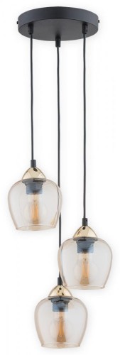 Lampa sufitowa MARGO 3xE27 Lemir z bursztynowymi kloszami to eleganckie oświetlenie do salonu, jadalni i klatki schodowej. Kaskadowa forma, czarna oprawa oraz złote detale tworzą wyjątkową dekorację nowoczesnego wnętrza.