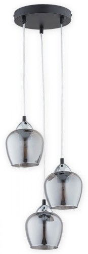 Lampa sufitowa MARGO 3xE27 Lemir z grafitowymi kloszami to stylowe oświetlenie do salonu, jadalni i holu. Czarna oprawa z chromowanymi detalami oraz kaskadowy układ kloszy tworzą elegancką dekorację nowoczesnego wnętrza.