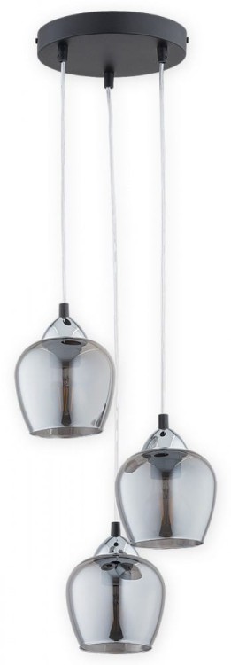 Lampa sufitowa MARGO 3xE27 Lemir z grafitowymi kloszami to stylowe oświetlenie do salonu, jadalni i holu. Czarna oprawa z chromowanymi detalami oraz kaskadowy układ kloszy tworzą elegancką dekorację nowoczesnego wnętrza.
