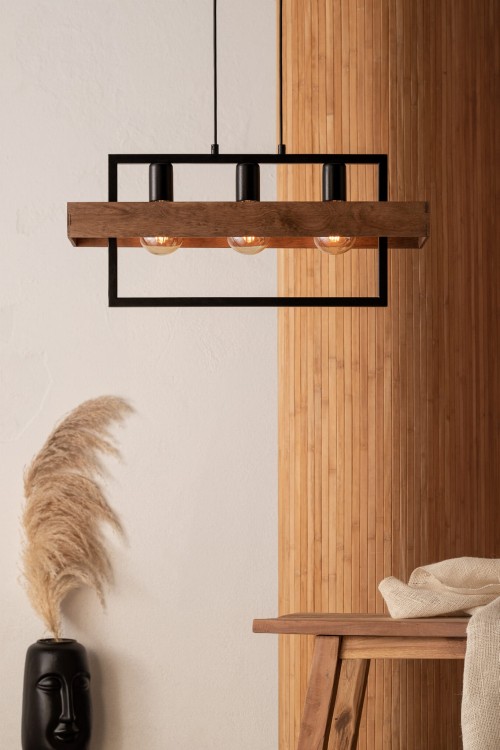 Lampa sufitowa ROBIN 3x60W Sigma 32217 to stylowe połączenie drewna i czerni. Idealna do kuchni, salonu czy jadalni. Regulowana wysokość, trzy gniazda E27 i nowoczesny loftowy design sprawiają, że pasuje do wielu aranżacji wnętrz