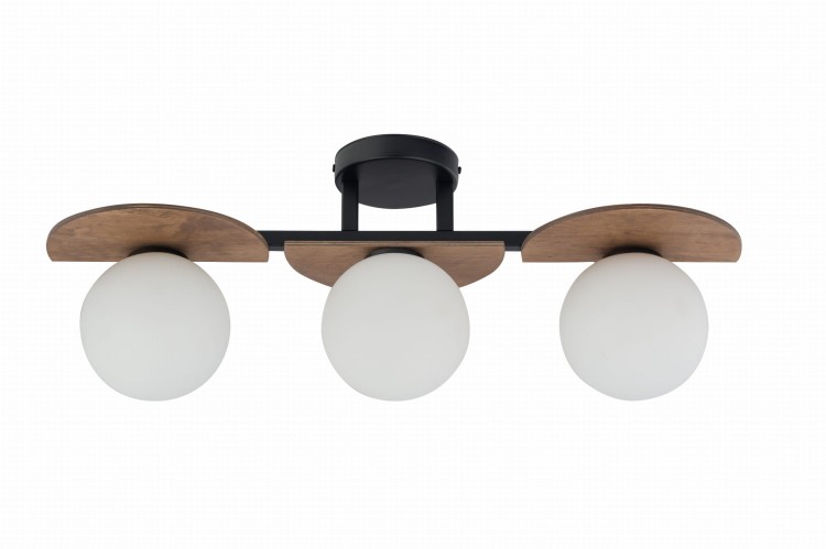Nowoczesna lampa MIRROR 3xG9 to połączenie metalu, szkła i sklejki w ciepłym brązowym odcieniu. Trzy białe klosze dodają wnętrzu lekkości. Idealna jako oświetlenie główne w salonie, korytarzu lub nad stołem w jadalni.