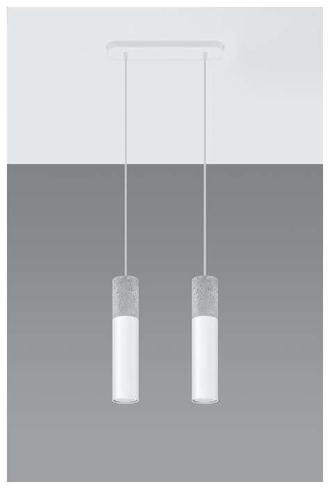 Lampa wisząca BORGIO biała szara z betonu na 2 żaówki GU10. Na listwie nad słót. Polska produkcja Sollux. Soldna konstrukcja dla wymagających.