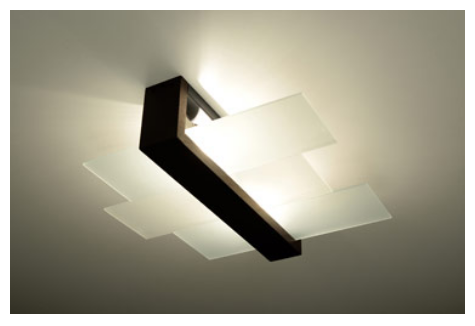 Nowoczesny plafon FENIKS 2xE27 łączy głęboki kolor wenge z eleganckimi taflami szkła. Wysokość tylko 12 cm sprawia, że lampa pasuje także do niższych pomieszczeń. Można zastosować dwie energooszczędne żarówki LED.