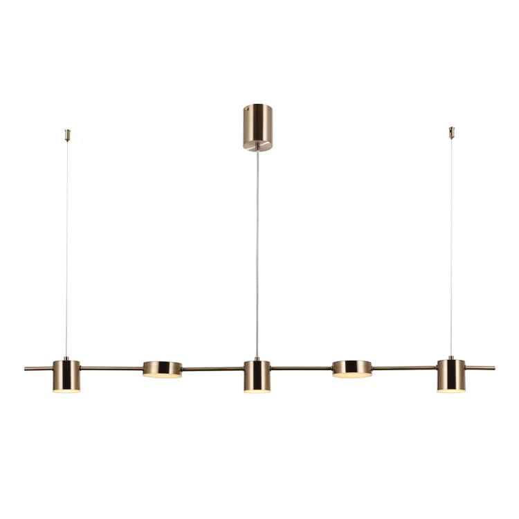 Lampa sufitowa REMDAL mosiężna LED 30W Italux to nowoczesne oświetlenie nad stół. Smukła forma i 5 punktów światła zapewniają równomierne oświetlenie 4000K. Idealna do jadalni i kuchni w stylu modern i loft.